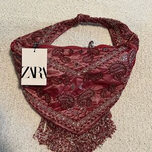 Zara Burgundy/Red beaded Women's shoulder bag